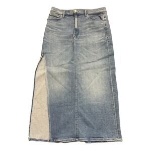 Mother Denim Midi Skirt Straight Cut Side The Split Second Raw Hem Blue Size 32